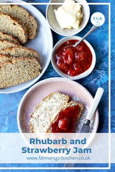 there is a plate with bread and jam on it