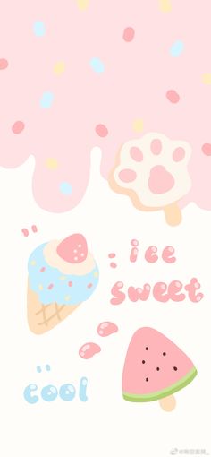 a pink background with mushrooms, watermelon and polka dots