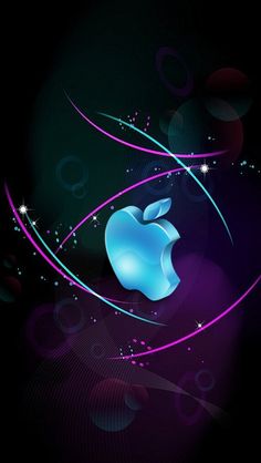 an apple logo on a dark background with swirls and stars in the middle,