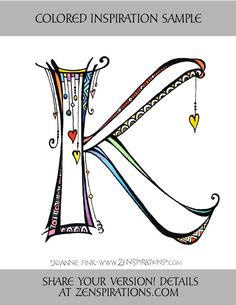 the letter k is made up of colorful designs and letters that are drawn in different colors