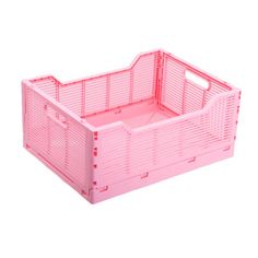 a pink plastic crate on a white background