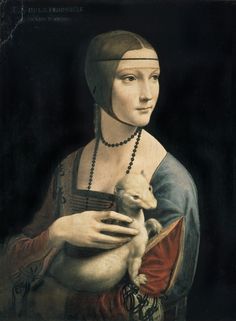 a painting of a woman holding a baby sheep in her arms and wearing a headdress