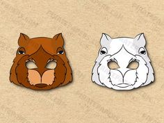 two animal masks with different colors and shapes