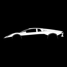 the silhouette of a car is shown in black and white, on a dark background