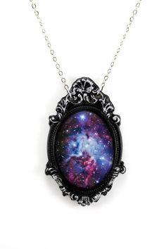 Purple Galaxy Necklace with Ornate Silver & Black Frame on 18" Chain Galaxy Fashion Outfits, Galaxy Jewelry, Galaxy Necklace, Galaxy Fashion, Purple Galaxy, Planet Necklace, Pink Galaxy, Purple Jewelry, Magical Jewelry