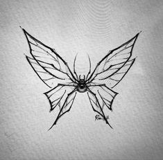 a black and white drawing of a butterfly