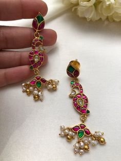 Green Earring, Dainty Jewellery, Lotus Earrings, Silver Pearl Earrings, Neck Choker, Jewelry Tags, Gold Necklace Designs, Ear Rings