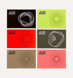 four different types of air posters with the words air on them in black, red, yellow and green