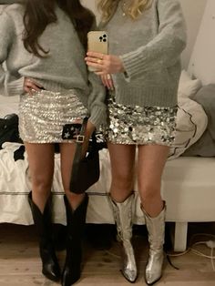 #bestie #bestiefit #outfit #silverglitter #silveroutfir Sequin Skirts, Silvester Outfit, Glitters Skirt, Fest Outfits, Party Fits, Rock Outfit