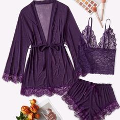 Brand New 3 Piece Set Lace Mesh Pet Free, Smoke Free Home Fox Outfit, Purple Pajamas, Purple Lingerie, Arctic Fox, Lingerie Outfits, Really Cute Outfits, Pajama Sets, Lingerie Set, Color Purple