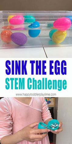 Sink the Easter Egg STEM Challenge - HAPPY TODDLER PLAYTIME Easter Stem, Easter Science, Spring Science, Stem Activities Preschool, Easter Lessons, April Activities, Preschool Stem, Easter Preschool, Stem Challenge