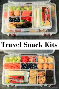 two plastic containers filled with snacks and crackers