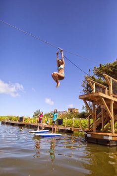 Dock Ideas Lakeside, Pond Docks, Zip Line Backyard, Lake Toys, Contemporary Backyard, Lake Activities, Lake Ideas