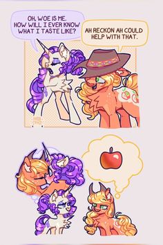 the comic strip shows how ponies are talking to each other and what they're doing