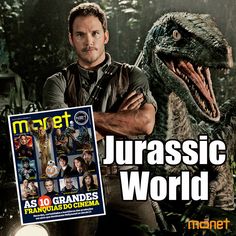 a man standing in front of a dinosaur with his arms crossed and the cover of planet magazine