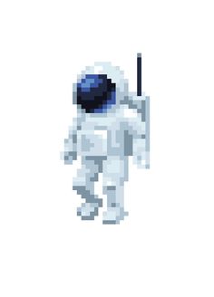 an image of a pixelated spaceman holding a baseball bat in his right hand