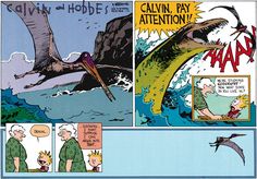 a comic strip with an image of a giant bird flying over the ocean and another cartoon