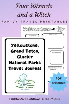 Yellowstone, Grand Teton, and Glacier National Parks Travel Journal cover page with a black border and clipart of Old Faithful. This is an instant download with 4 printable pages. Glacier National Park Trip