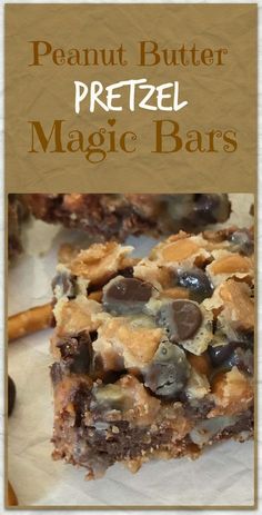 peanut butter pretzel magic bars with chocolate chips