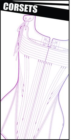 an image of the front side of a corsets sewing pattern with lines on it