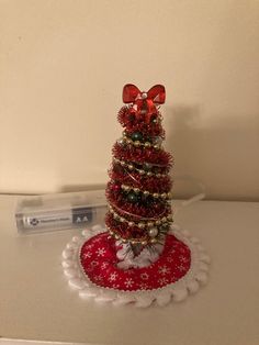 a small christmas tree on top of a table