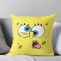 spongebob face with big blue eyes throw pillow