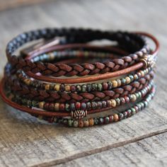 Leather Wrap Bracelets, Beaded Leather Wraps, Beaded Leather Bracelet, Leather Bracelets Women, Boho Wrap Bracelet, Artisan Bracelets, Bracelets Diy, Beaded Wrap Bracelets, Bracelet Leather