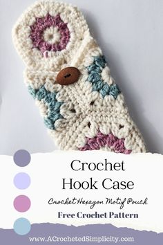 the crochet hook case is made with yarn and has a button on it