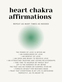 Heart Chakra Affirmations Mantra, All Chakras Affirmations, Heart Chakra Mantra, Different Chakra Affirmations, Affirmations Heart Chakra, Unblock Heart Chakra, How To Heal Your Heart, Heart Chakra Crystals, Heart Chakra Aesthetic