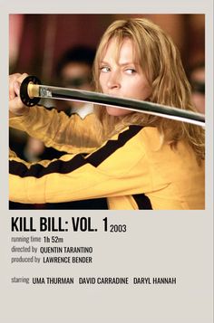 the poster for kill bill volume one is shown with a woman holding a baseball bat