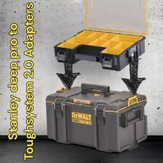 there are two tool boxes on top of each other with the words dew tools written below them