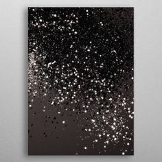 an abstract black and white painting with lots of small dots on the bottom of it