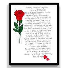 a red rose with the words for my lovely daughter