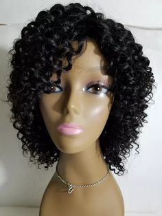 100% human Remy hair curly full wig 8" handmade black natural short Natural | eBay Brown Hair To Black, Brown Curly Wigs, Afro Hair Extensions, Lace Front Black, Remy Wigs, Italian Hair, Black Brown Hair, Stylish Short Hair, Full Wig