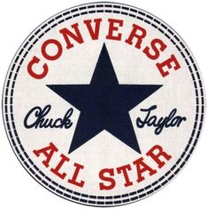 the converse all star logo is shown in red, white and blue on a circular sticker