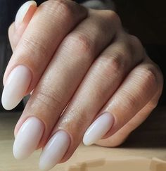 Milky White Nails Round Shape, Prom Nails Acrylic Classy Almond, Soft White Oval Nails, Nails White Cream, Milky Round Nails, Off White Oval Nails, Cream Round Nails, Plain Milky White Nails, Almond Acrylic Nails Milky White