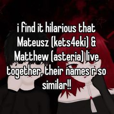 two people with red hair and black clothes text reads, i find it hilarious that matec