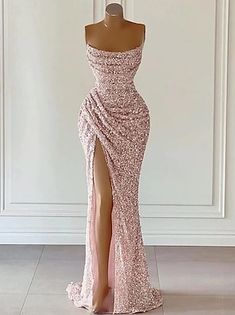 Eng anliegend Cocktailkleider Elegant Kleid Kentucky Derby Halb formell Tee-Länge Ärmellos Ein-Schulter Hochzeitsgast im Herbst Stretchstoff mit Rüschen Schlitz 2024 2024 - $135.99 Sequins Prom Dress, Gorgeous Prom Dresses, Classy Prom Dresses, Senior Prom Dresses, Stunning Prom Dresses, Sequin Prom Dress, Prom Dresses Sleeveless, Elegant Prom Dresses, Glamour Dress