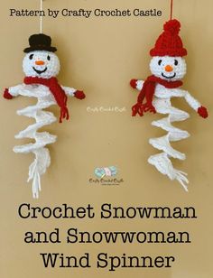 crochet snowman and snowwoman wind spinner pattern by crafty crochet castle