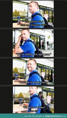 a man talking on a cell phone while sitting in front of a counter with other people