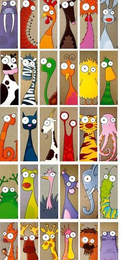 the many faces of cartoon characters in different colors and sizes, all with different expressions