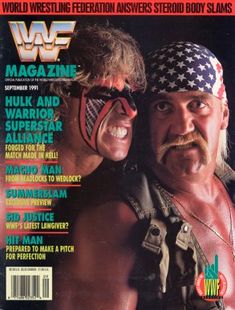 the cover of wwf magazine featuring two wrestlers
