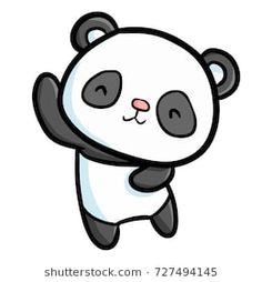 a cartoon panda bear is jumping in the air with his arms up and eyes closed