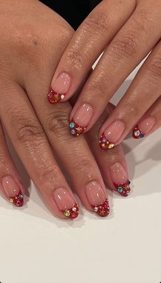 Single Rhinestone Nails, Fruits On Nails, Korean Heart Nails, Halle Bailey Nails, Whimsigoth Nails Short, Chunky Sparkle Nails, Street Art Nails, Barista Nails, Nails With Charms Simple