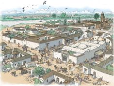 this is an illustration of a village in the desert