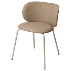 an upholstered chair with metal legs and a beige fabric seat, viewed from the front