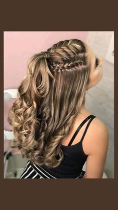 Long Christmas Hairstyles, Braid Ponytail Half Up Half Down, Wedding Hairstyles Braided Half Up Half Down, Viking Braids For Wedding, Curled Hairstyles For Medium Hair Hoco, Long Hair For Formal Event, Mohawk Braid Half Up Half Down, Water Fall Braid Hairstyles, Elegant Twist Hairstyles