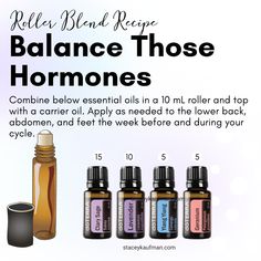 Doterra Oils For Hormone Balance, Essential Oil Roller Bottle Blends, Essential Oil Roller Bottle Recipes, Doterra Oils Recipes, Roller Blends, Essential Oil Combinations, Healing Essential Oils, Doterra Essential Oils Recipes, Essential Oil Diffuser Blends Recipes