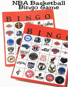 two red and white basketball game cards with the words'nba basketball bingo game on them