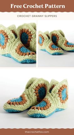 crocheted slippers are shown with the words free crochet pattern on them